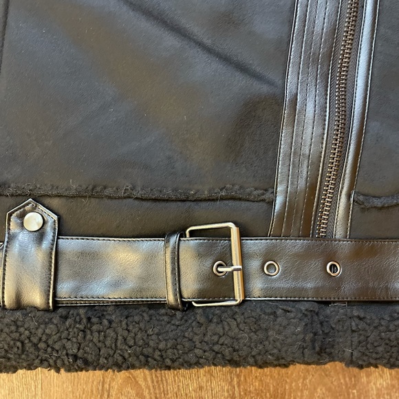 BLACK FAUX FUR SUEDE MOTO JACKET BIKER COAT - Picture 10 of 15